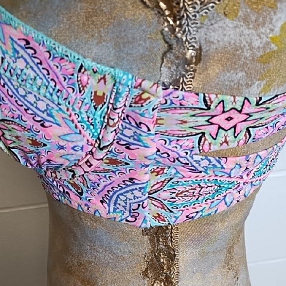 Strapless Paisley Bikini Top Turquoise Details stitching - Picture 3 of 12